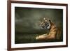 Tiger Looking And Sitting Under Dramatic Sky With Clouds-yuran-78-Framed Photographic Print