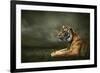 Tiger Looking And Sitting Under Dramatic Sky With Clouds-yuran-78-Framed Photographic Print