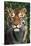 Tiger Portrait by Bamboo Leaves (Captive Animal)-Lynn M^ Stone-Stretched Canvas