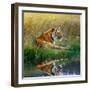 Tiger Relaxing on Grassy Bank with Reflection in Water-Svetlana Foote-Framed Photographic Print