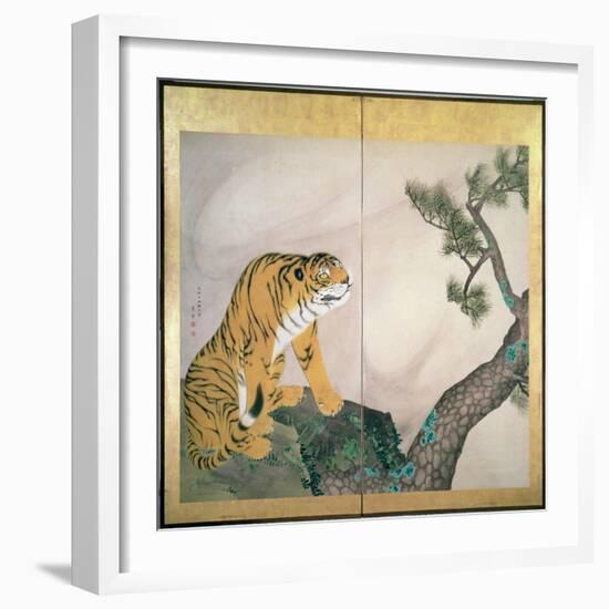 Tiger Screen, Japanese, 1781 (Ink, Colour and Gold on Paper)-Maruyama Okyo-Framed Giclee Print