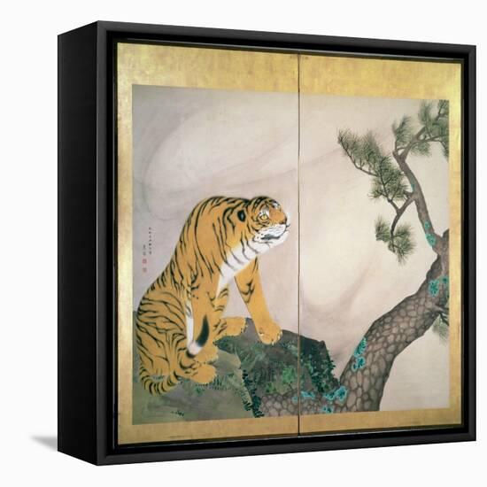 Tiger Screen, Japanese, 1781 (Ink, Colour and Gold on Paper)-Maruyama Okyo-Framed Stretched Canvas