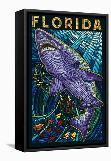 Tiger Shark Paper Mosaic - Florida-Lantern Press-Framed Stretched Canvas