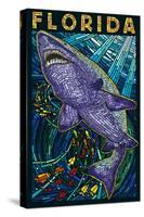 Tiger Shark Paper Mosaic - Florida-Lantern Press-Stretched Canvas
