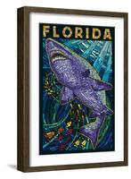 Tiger Shark Paper Mosaic - Florida-Lantern Press-Framed Art Print