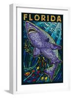 Tiger Shark Paper Mosaic - Florida-Lantern Press-Framed Art Print