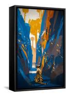 Tiger Stalking in Narrow Rock Wall,Illustration Digital Painting-Tithi Luadthong-Framed Stretched Canvas