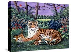 Tiger with Cubs, 1988-Liz Wright-Stretched Canvas