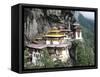 Tigernest, Very Important Buddhist Temple High in the Mountains, Himalaya, Bhutan-Jutta Riegel-Framed Stretched Canvas