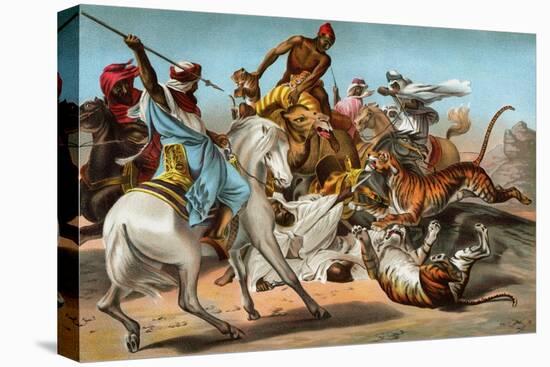 Tigers Attacking an Arab Caravan in the Desert-null-Stretched Canvas