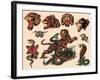 Tigers & Snakes Authentic Tattoo Flash by Norman Collins, aka, Sailor Jerry-null-Framed Art Print