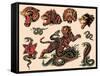 Tigers & Snakes Authentic Tattoo Flash by Norman Collins, aka, Sailor Jerry-null-Framed Stretched Canvas