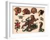 Tigers & Snakes Authentic Tattoo Flash by Norman Collins, aka, Sailor Jerry-null-Framed Art Print