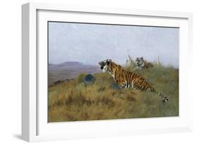 Tigers Stalking Their Prey-Wilhelm Kuhnert-Framed Giclee Print