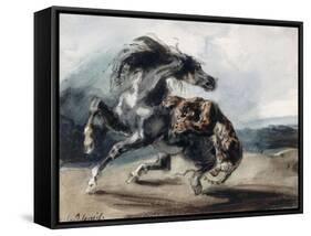 Tigre attaquant un cheval sauvage-Eugene Delacroix-Framed Stretched Canvas