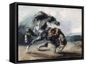 Tigre attaquant un cheval sauvage-Eugene Delacroix-Framed Stretched Canvas
