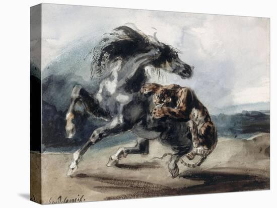 Tigre attaquant un cheval sauvage-Eugene Delacroix-Stretched Canvas