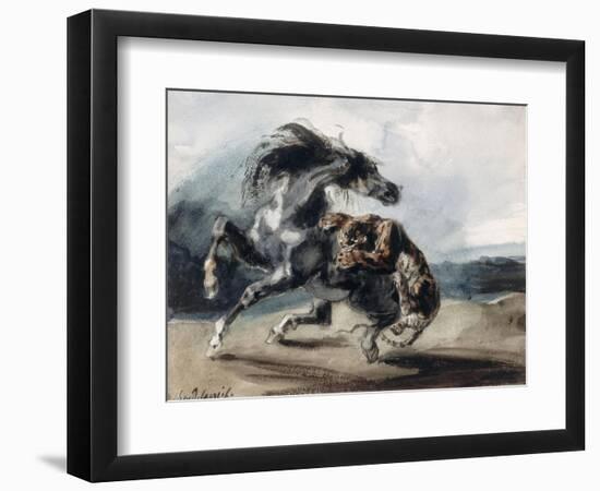 Tigre attaquant un cheval sauvage-Eugene Delacroix-Framed Giclee Print