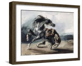 Tigre attaquant un cheval sauvage-Eugene Delacroix-Framed Giclee Print