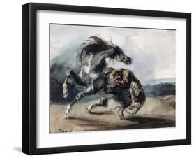 Tigre attaquant un cheval sauvage-Eugene Delacroix-Framed Giclee Print