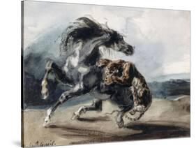 Tigre attaquant un cheval sauvage-Eugene Delacroix-Stretched Canvas