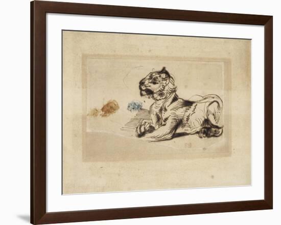 Tigre couché, de profil à droite-Eugene Delacroix-Framed Giclee Print