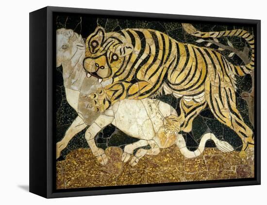 Tigress Attacking a Calf, Opus Sectile (Marble Inlay) Panel, 4th century AD Roman-null-Framed Stretched Canvas