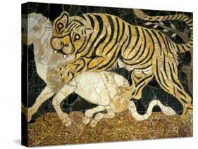 Tigress Attacking a Calf, Opus Sectile (Marble Inlay) Panel, 4th century AD Roman-null-Stretched Canvas