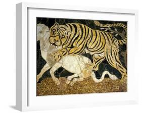 Tigress Attacking a Calf, Opus Sectile (Marble Inlay) Panel, 4th century AD Roman-null-Framed Photographic Print