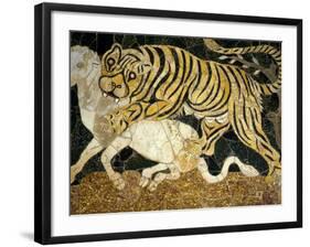 Tigress Attacking a Calf, Opus Sectile (Marble Inlay) Panel, 4th century AD Roman-null-Framed Photographic Print