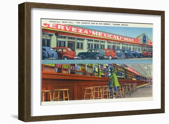 Tijuana, Mexico - Mexicali Beer Hall, Longest Bar in World-Lantern Press-Framed Art Print