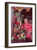 Tiki Man with Exotic Drinks, Retro-null-Framed Art Print