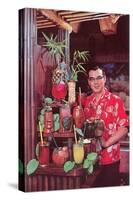 Tiki Man with Exotic Drinks, Retro-null-Stretched Canvas