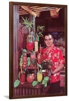 Tiki Man with Exotic Drinks, Retro-null-Framed Art Print