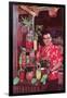 Tiki Man with Exotic Drinks, Retro-null-Framed Art Print