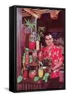 Tiki Man with Exotic Drinks, Retro-null-Framed Stretched Canvas