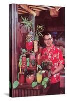 Tiki Man with Exotic Drinks, Retro-null-Stretched Canvas