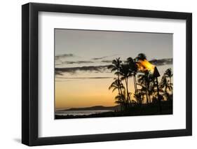 Tiki Torches at Sunset on Poipu Beach Kauai, Hawaii-Michael DeFreitas-Framed Photographic Print