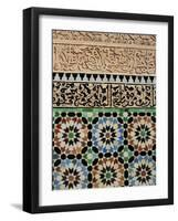 Tile and Stucco Decoration, Ali Ben Youssef Medersa, Marrakech (Marrakesh), Morocco, Africa-Bruno Morandi-Framed Photographic Print