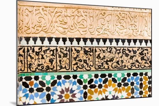 Tile and Stucco Decoration, Ben Youssef Madrasa, Marrakech, Morocco-Nico Tondini-Mounted Photographic Print