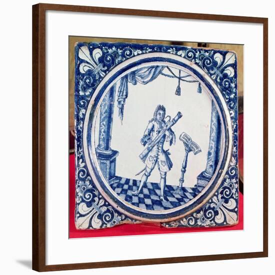 Tile Depicting a Bassoonist, 1706 (Faience)-French-Framed Giclee Print