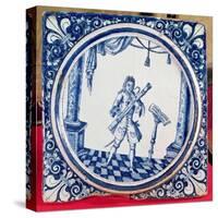 Tile Depicting a Bassoonist, 1706 (Faience)-French-Stretched Canvas