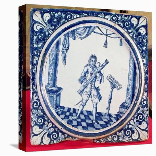 Tile Depicting a Bassoonist, 1706 (Faience)-French-Stretched Canvas