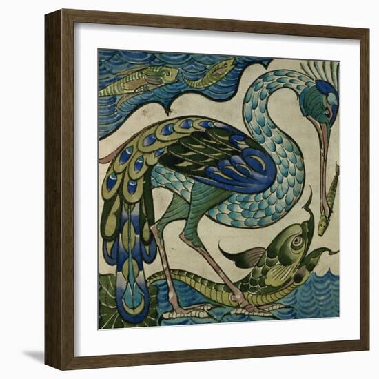 Tile Design of Heron and Fish, by Walter Crane-Walter Crane-Framed Giclee Print