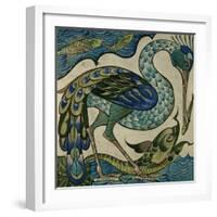 Tile Design of Heron and Fish, by Walter Crane-Walter Crane-Framed Giclee Print