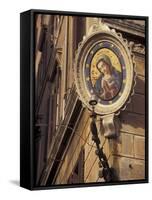 Tile Mosaic on Street Corner at Campo de Fiori, Rome, Italy-Connie Ricca-Framed Stretched Canvas