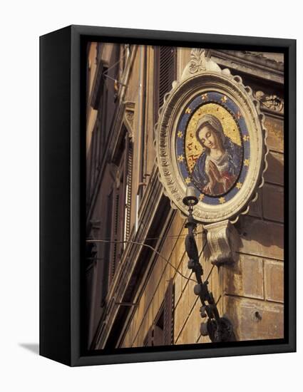 Tile Mosaic on Street Corner at Campo de Fiori, Rome, Italy-Connie Ricca-Framed Stretched Canvas