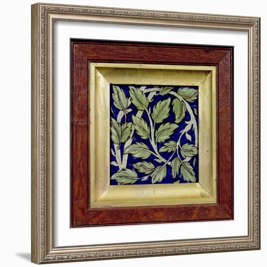 Tile with a Leaf Design (Pottery)-William De Morgan-Framed Giclee Print