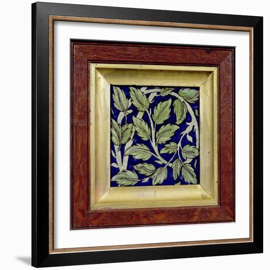 Tile with a Leaf Design (Pottery)-William De Morgan-Framed Giclee Print