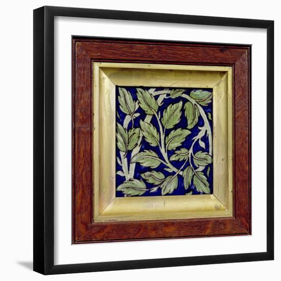 Tile with a Leaf Design (Pottery)-William De Morgan-Framed Giclee Print